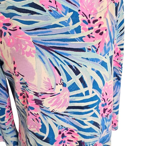 Lily Pulitzer Waverly Top Pink Blue Floral 3/4 Sleeve Sz M - Picture 2 of 7